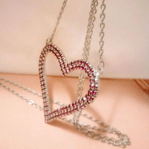 Red Open Heart Frame Pendant Necklace